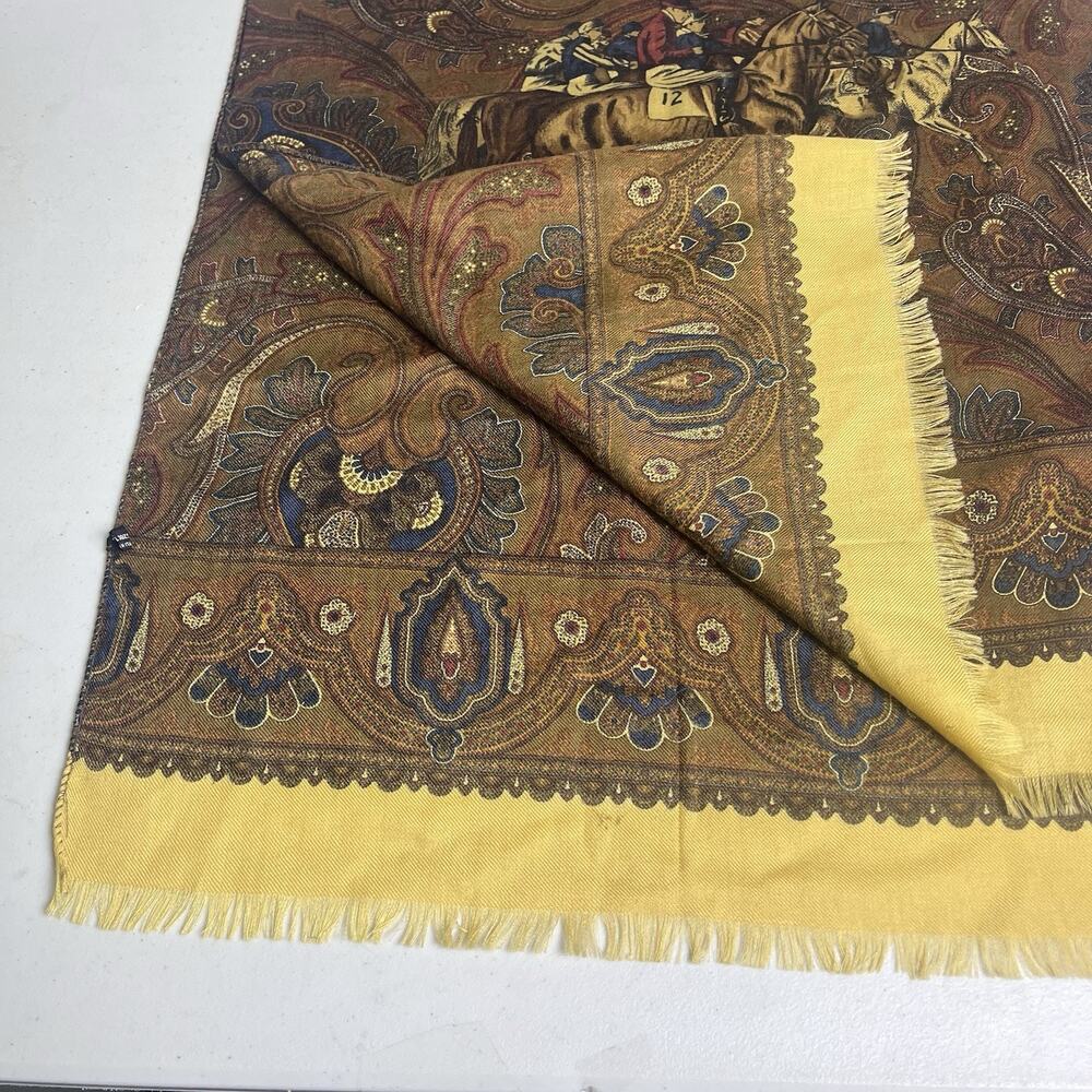 Lanvin Paris Wool Silk Scarf Equestrian Horse Paisley Wool & Silk Italy 19x62 - Picture 10 of 14